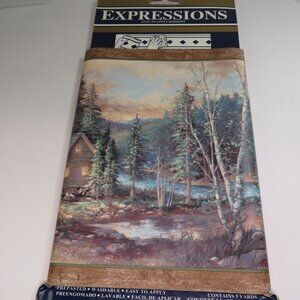 Cabin in the woods/lake/moose wallpaper border